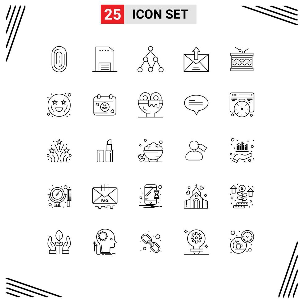 Group of 25 Lines Signs and Symbols for instrument sent link outline commerce Editable Vector Design Elements