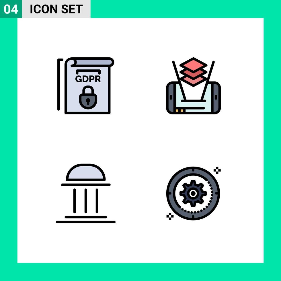 Universal Icon Symbols Group of 4 Modern Filledline Flat Colors of gdpr building terms technology institute Editable Vector Design Elements