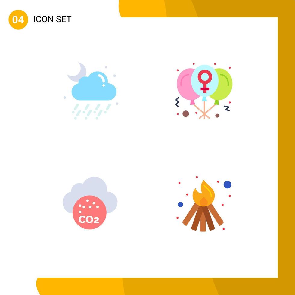 Set of 4 Commercial Flat Icons pack for cloud air moon heart co Editable Vector Design Elements