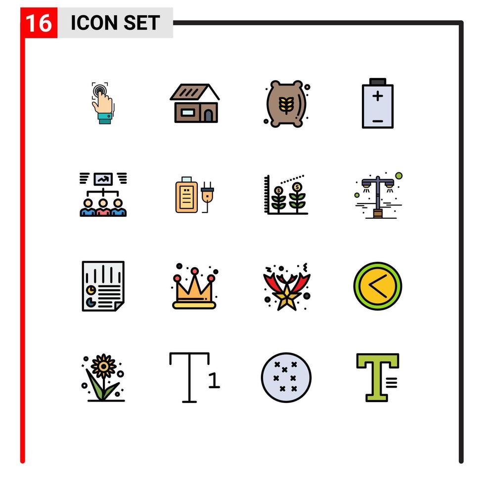 Stock Vector Icon Pack of 16 Line Signs and Symbols for team electric construction battery flour sack Editable Creative Vector Design Elements
