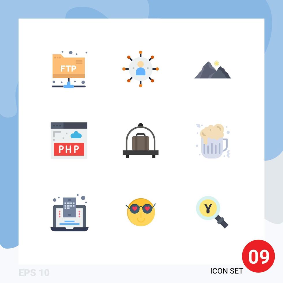 9 Creative Icons Modern Signs and Symbols of luggage program hill php scene Editable Vector Design Elements