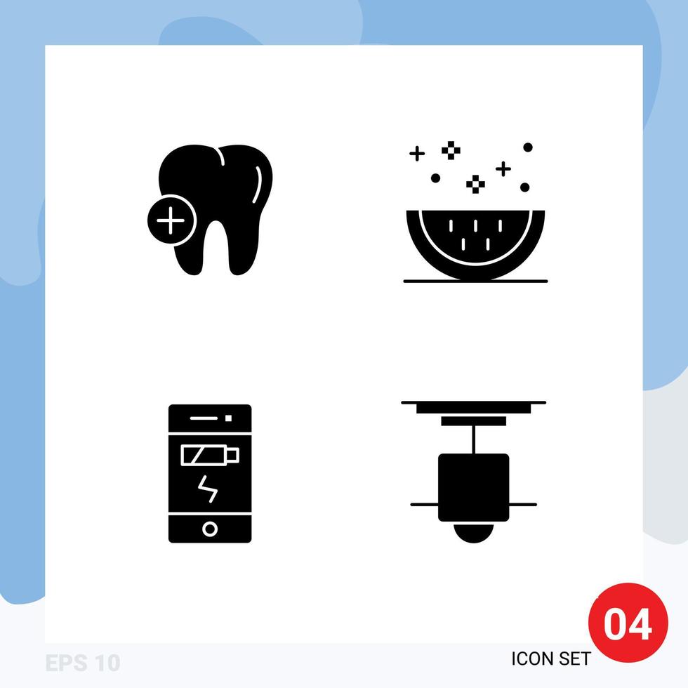 Modern Set of 4 Solid Glyphs and symbols such as hospital charge cooking meal status Editable Vector Design Elements