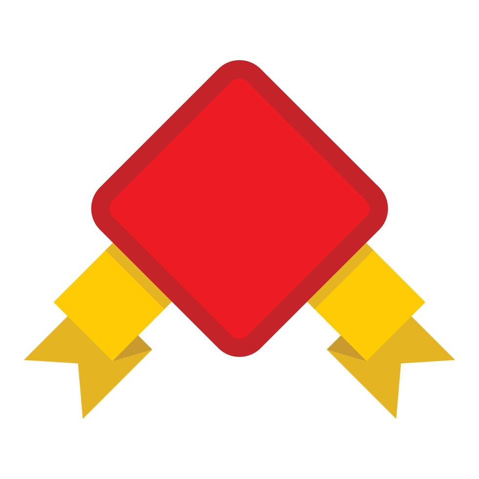 Red badge with yellow ribbons icon, flat style vector