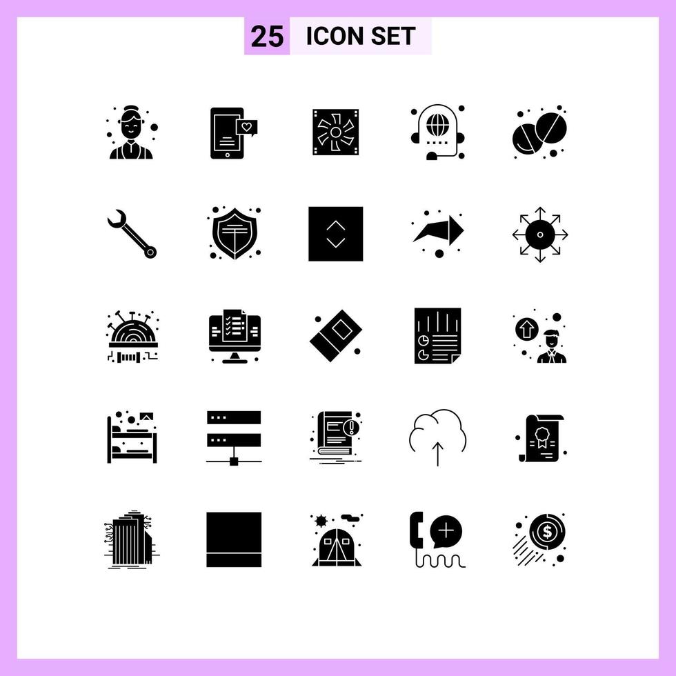25 Universal Solid Glyphs Set for Web and Mobile Applications global conference cooler fan communication fan Editable Vector Design Elements