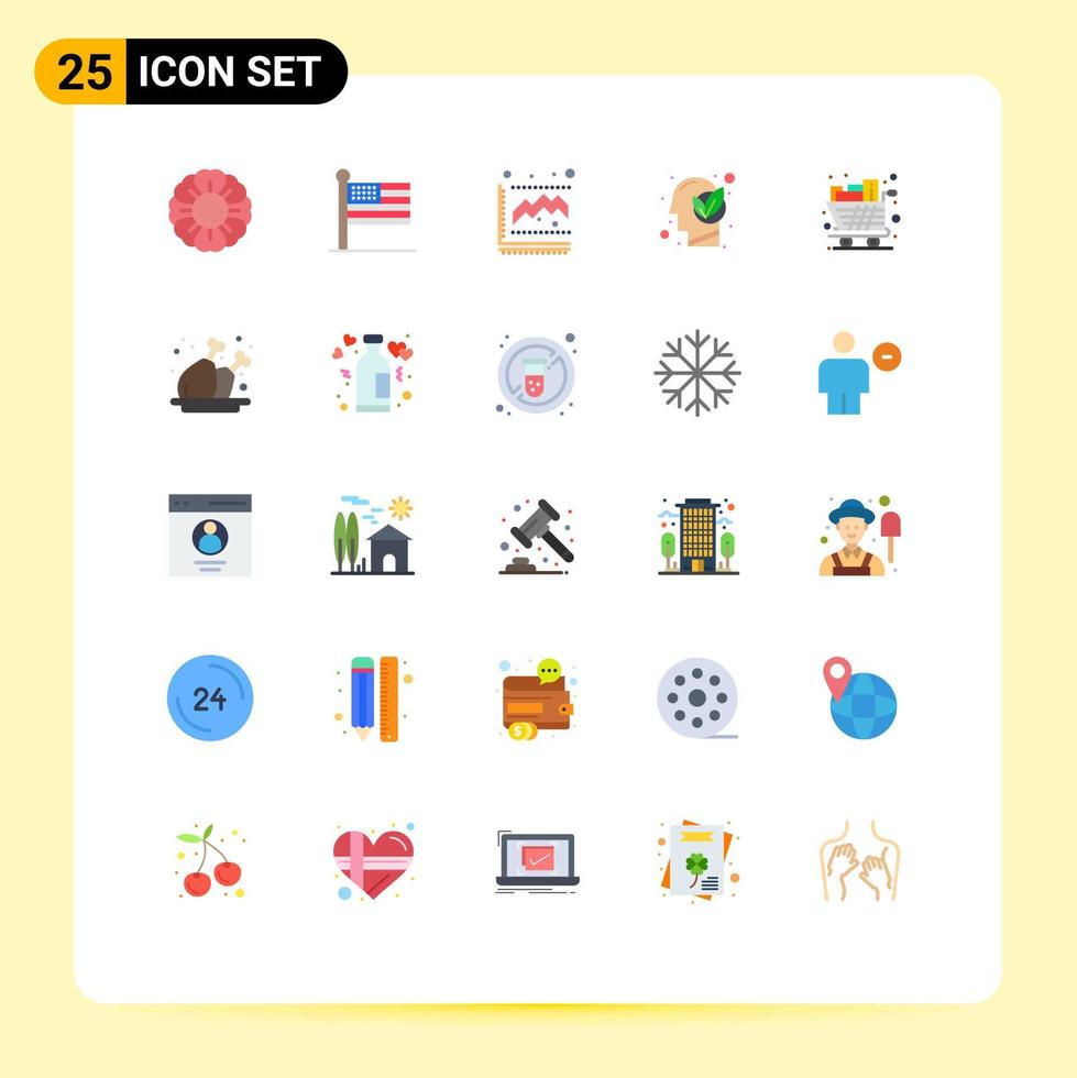 Pictogram Set of 25 Simple Flat Colors of shopping full graph cart green Editable Vector Design Elements