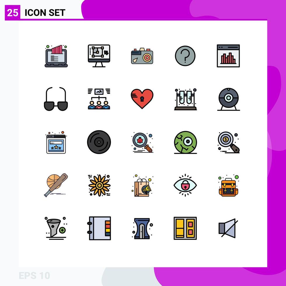 paquete de línea vectorial editable de 25 colores planos de línea rellena simple de la interfaz de usuario de la aplicación aumentar la imagen de ayuda elementos de diseño vectorial editables vector