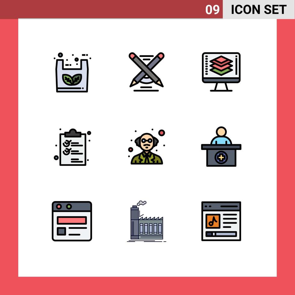 9 Filledline Flat Color concept for Websites Mobile and Apps person list programming document clip Editable Vector Design Elements