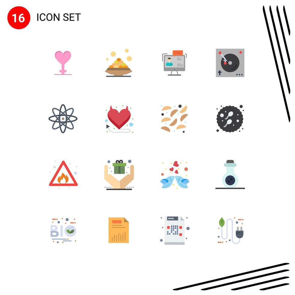 16 User Interface Flat Color Pack of modern Signs and Symbols of sound music chat mix meeting Editable Pack of Creative Vector Design Elements