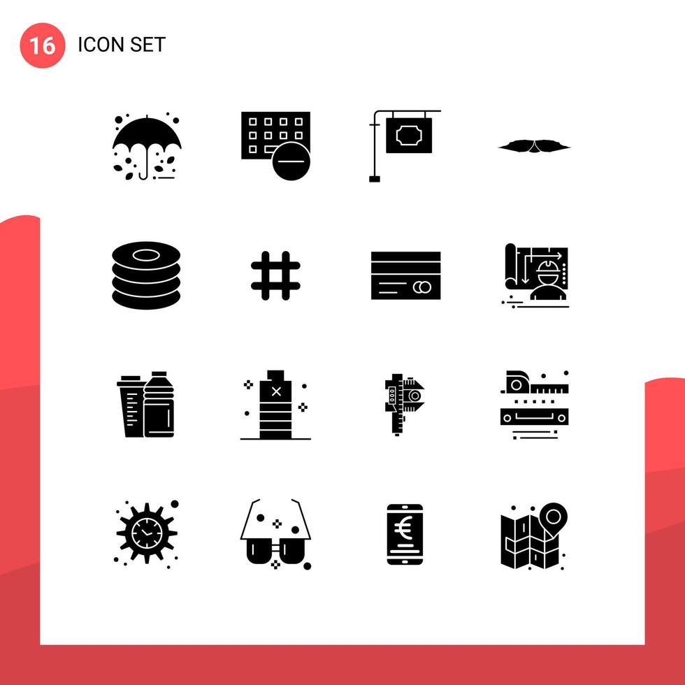 Group of 16 Solid Glyphs Signs and Symbols for dish male keyboard