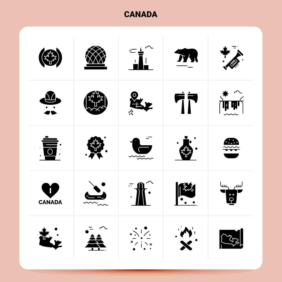 sólido 25 conjunto de iconos de canadá diseño de estilo de glifo vectorial conjunto de iconos negros diseño de ideas de negocios web y móvil ilustración vectorial vector