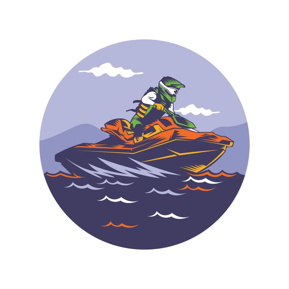 diseño de ilustraciones vectoriales de deportes extremos de carreras de motos acuáticas en color pop retro, perfecto para el logotipo de eventos y el diseño de camisetas vector