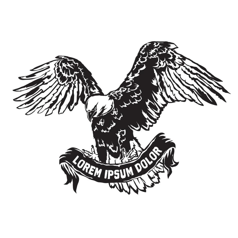 Bald Eagle flying vector illustration in vintage hand drawn style, perfect for tshirt design and brand logo