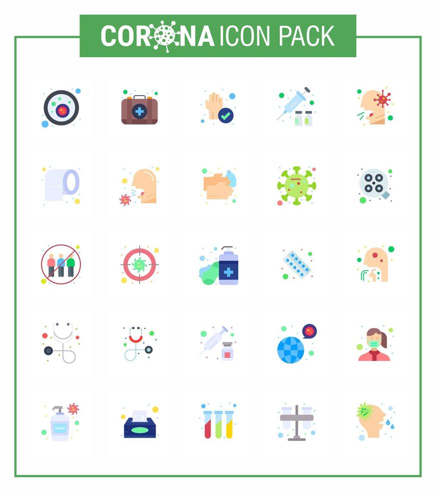 Covid19 Protection CoronaVirus Pendamic 25 Flat Color icon set such as healthcare medicine hand virus vaccine flu viral coronavirus 2019nov disease Vector Design Elements