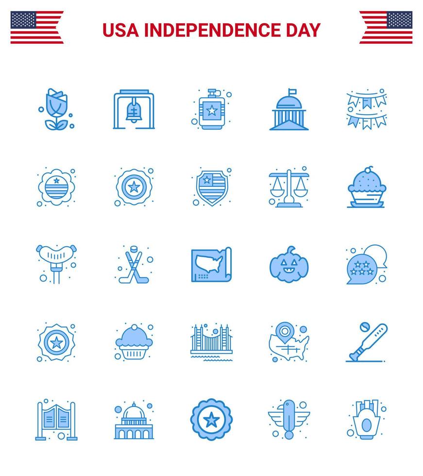 Pack of 25 creative USA Independence Day related Blues of irish green alcoholic flag liquid Editable USA Day Vector Design Elements