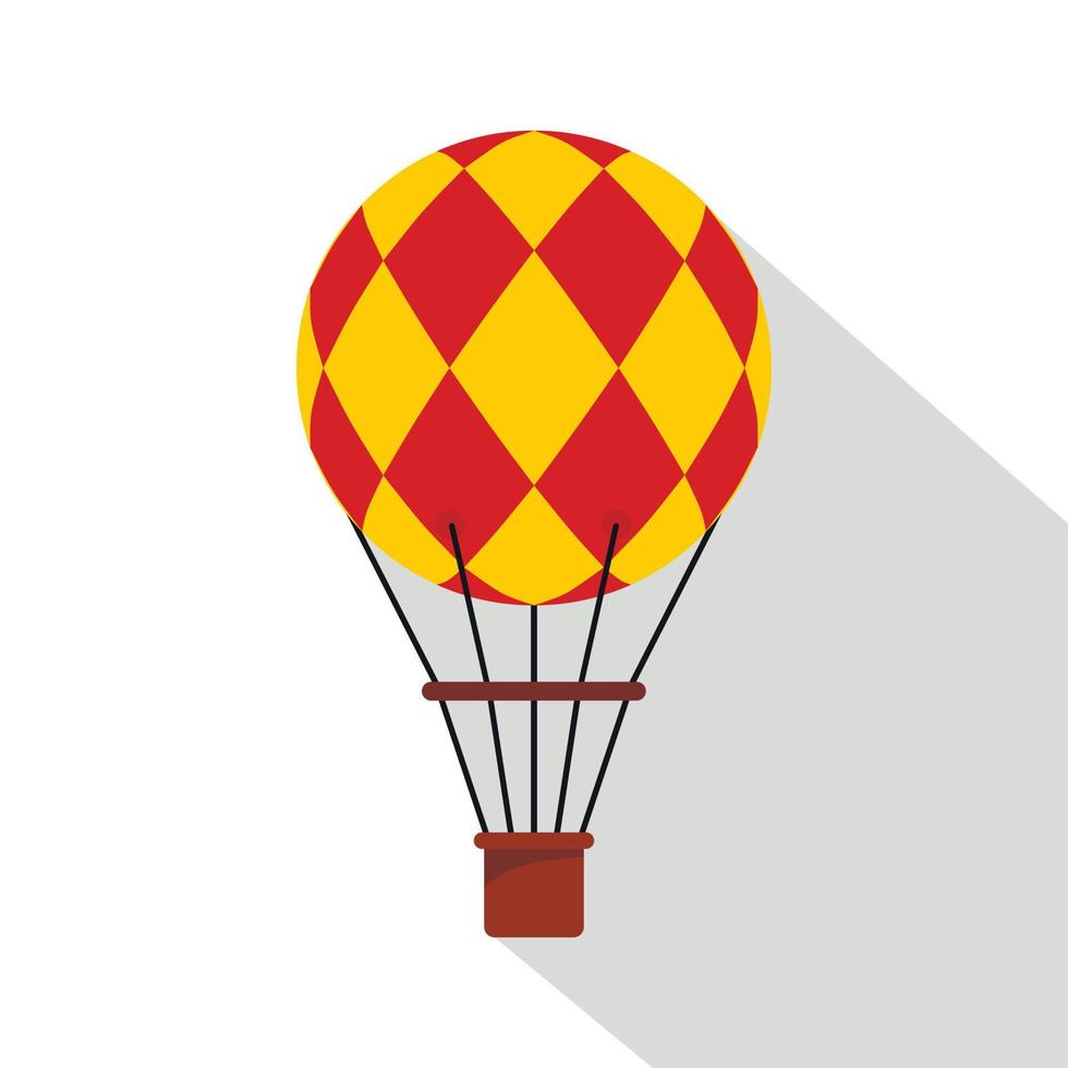 icono de globo de aire caliente amarillo y rojo, estilo plano vector