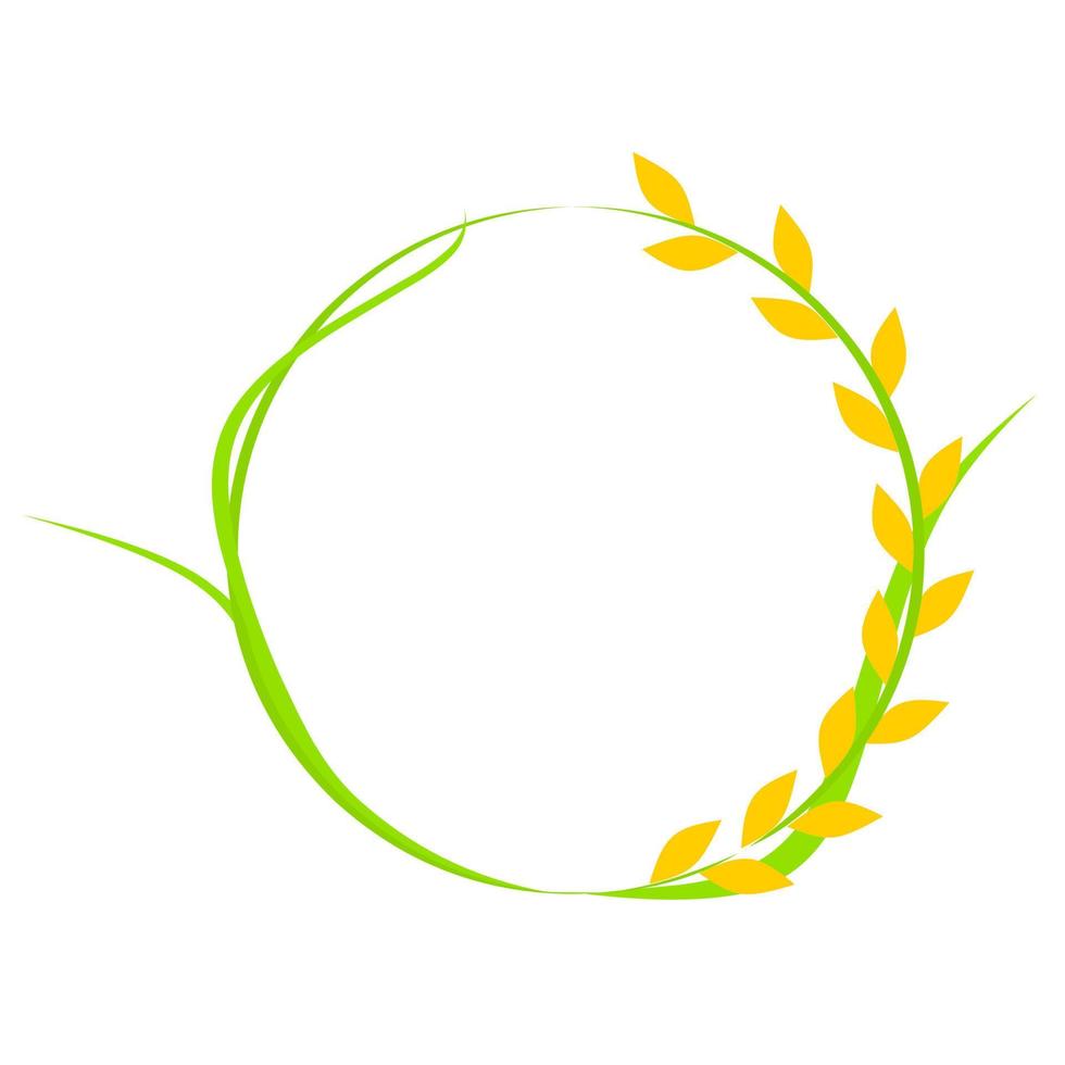Vector illustration of paddy with green leaves in round shape on white background. Nice template for logo and design.