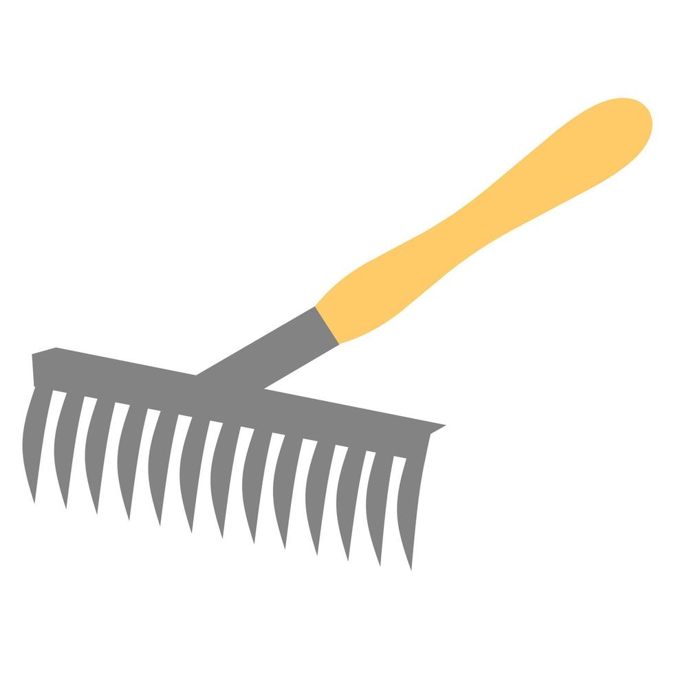 Vector illustration of a rake, a tool for clearing leaves and shaping the soil. Isolated on a white background. Farm tools in flat style.