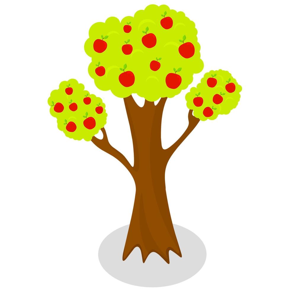 Vector illustration of a red apple tree with green leaves isolated on a white background. Fruit farming concept.