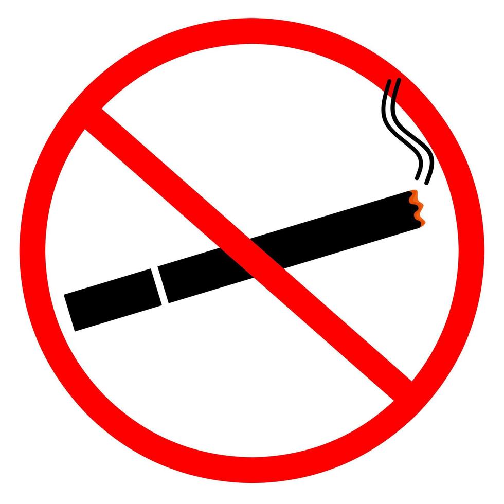 Ilustración de vector de cigarrillo con círculo rojo. señal de no fumar sobre fondo blanco.