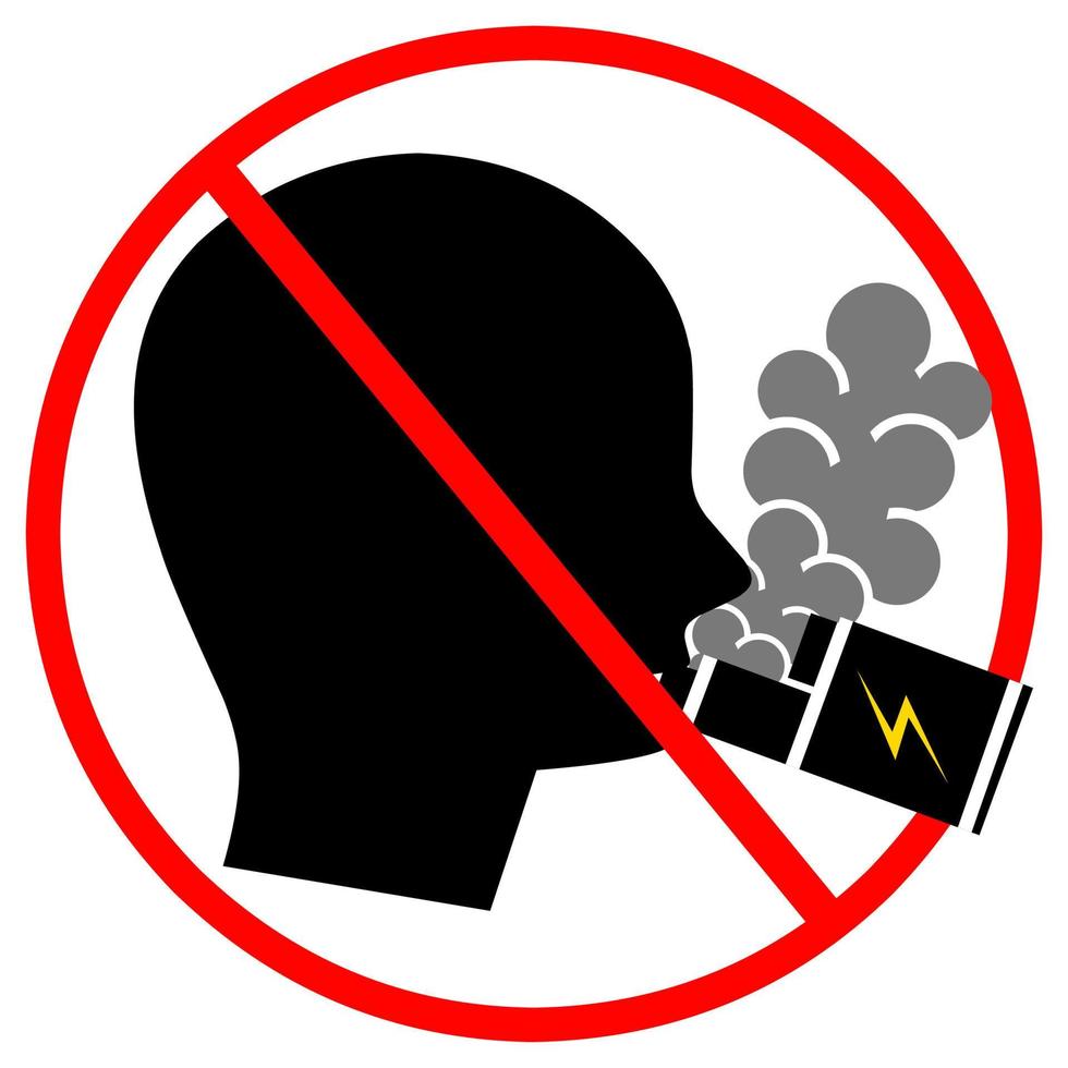 icono de cabeza masculina fumar cigarrillo electrónico sobre fondo blanco. no hay señal de vapeo con círculo rojo. prohibición de fumar. ilustración vectorial vector