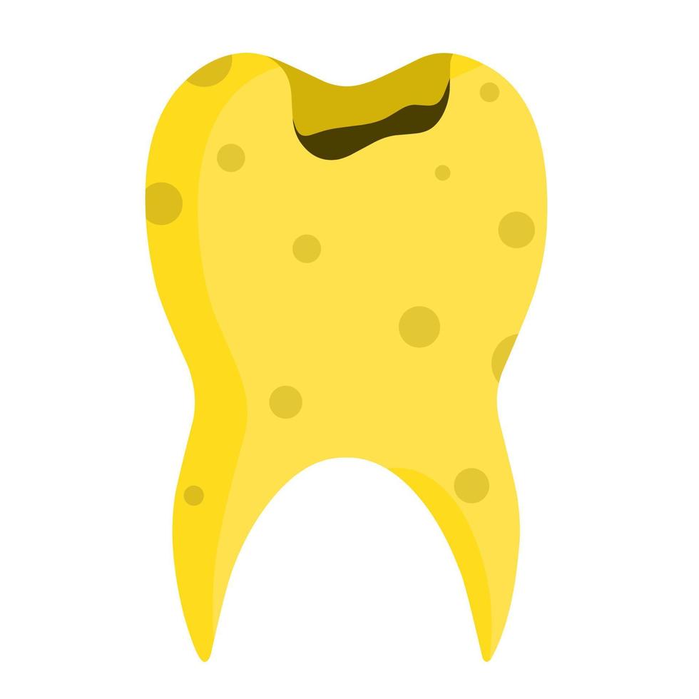 Vector illustration of yellow teeth and cavities. Broken and painful dental health problem concept, cause of bad breath.