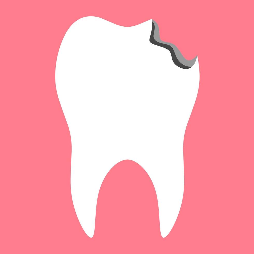 Cavity tooth vector illustration on pink background. Dental health problems, broken, sick, rotten.