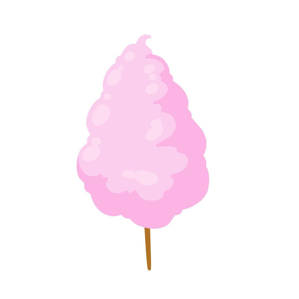 Cotton candy on stick. Sweet dessert from the fair and children party. Pink candyfloss. vector