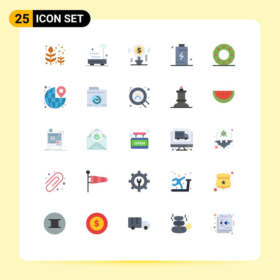 25 User Interface Flat Color Pack of modern Signs and Symbols of charging cell technology battery dollar Editable Vector Design Elements