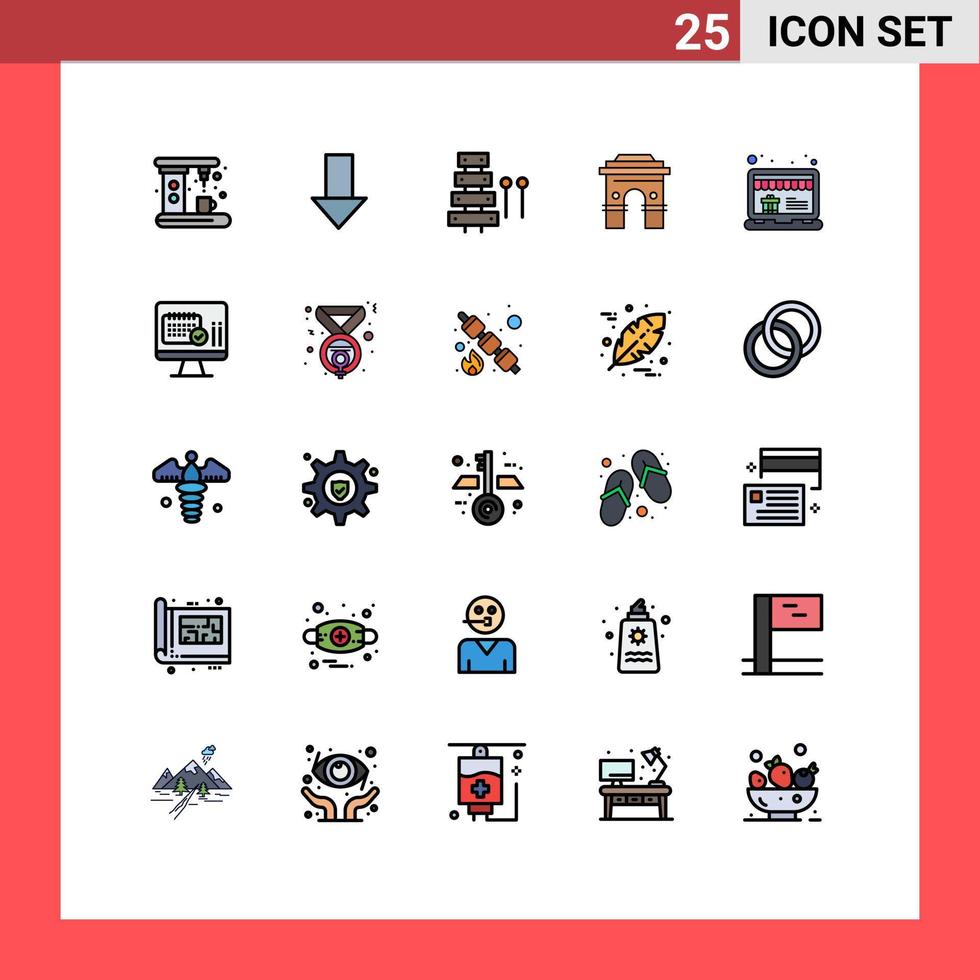 User Interface Pack of 25 Basic Filled line Flat Colors of indian hinduism audio global xylophone Editable Vector Design Elements