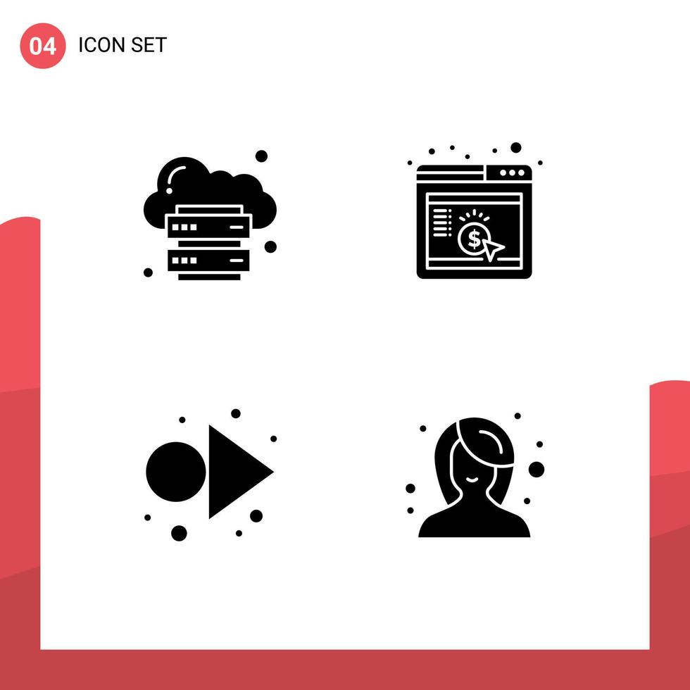 Editable Vector Line Pack of 4 Simple Solid Glyphs of cloud arrow internet marketing right Editable Vector Design Elements