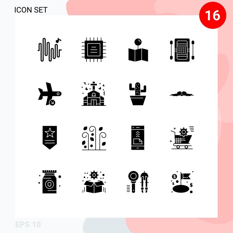 Modern Set of 16 Solid Glyphs and symbols such as plane flight pointer kayak boat Editable Vector Design Elements