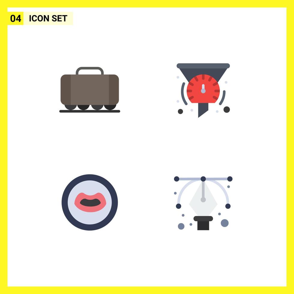 Modern Set of 4 Flat Icons and symbols such as railroad lips filter speedometer design Editable Vector Design Elements