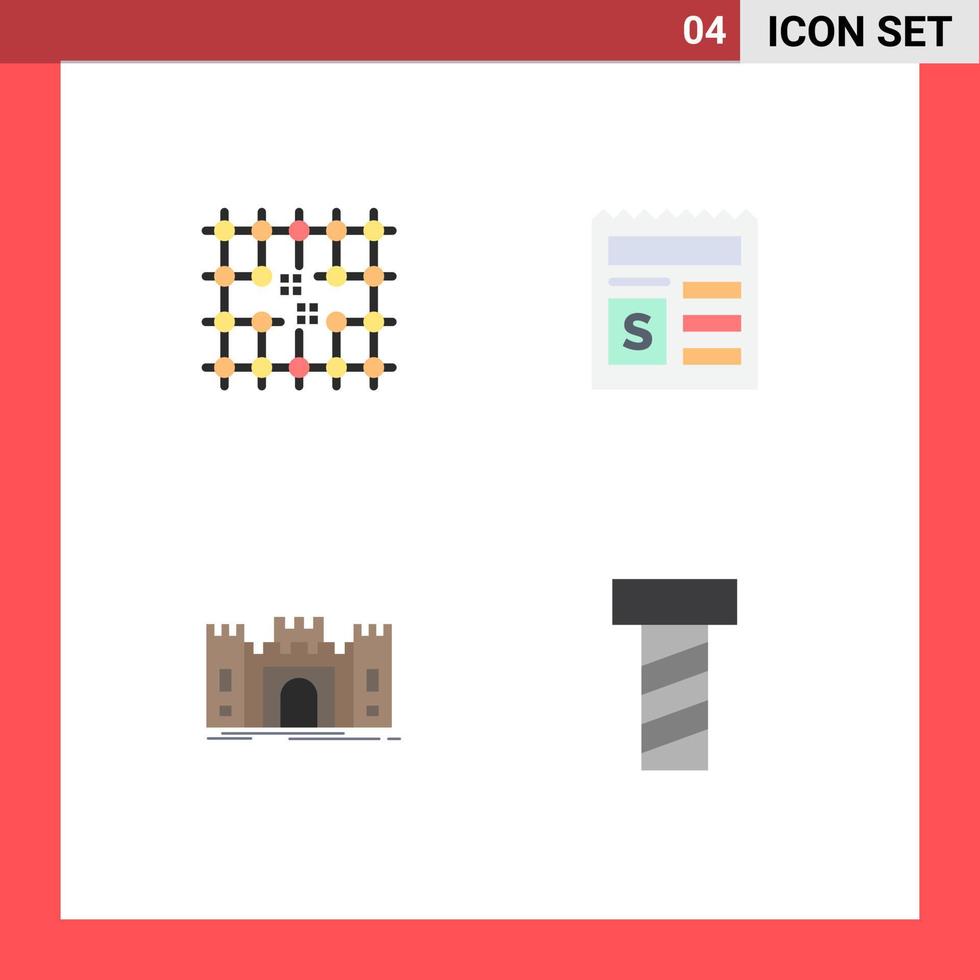 Set of 4 Commercial Flat Icons pack for chip castle grid money fort Editable Vector Design Elements