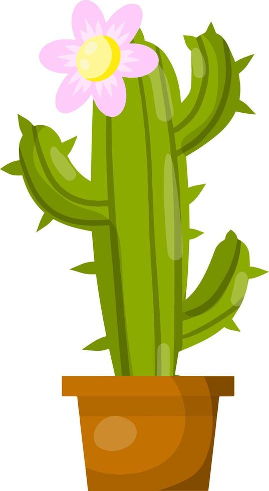 Cactus in pot. House plant. Green succulent. Flat cartoon illustration isolated vector