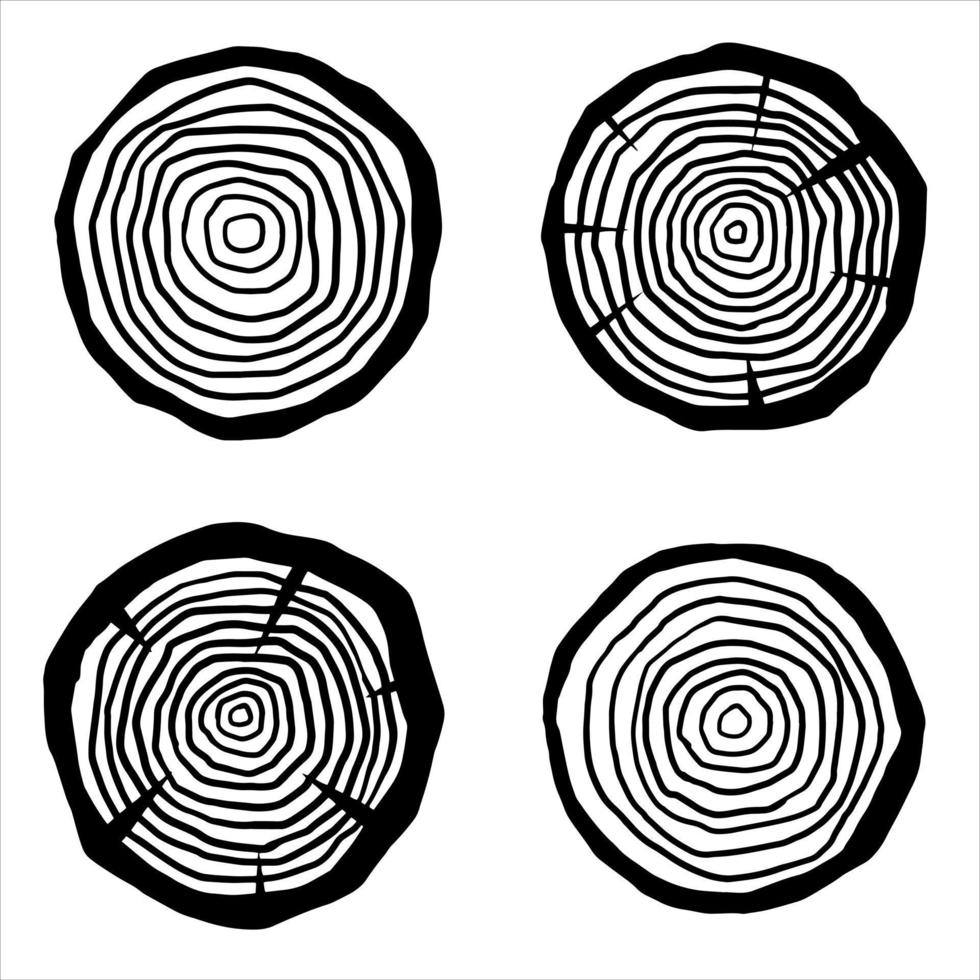 Cut tree trunk. Stump cross section. Concentric circular pattern on wood. Logger and Woodworking Industry Icon vector