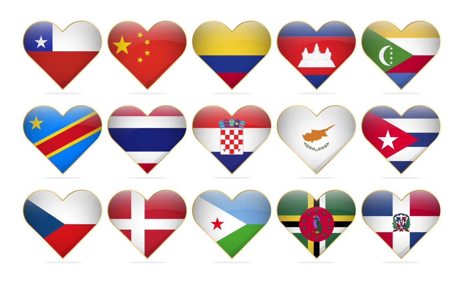 corazón banderas nacionales del mundo plantilla de diseño realista vector