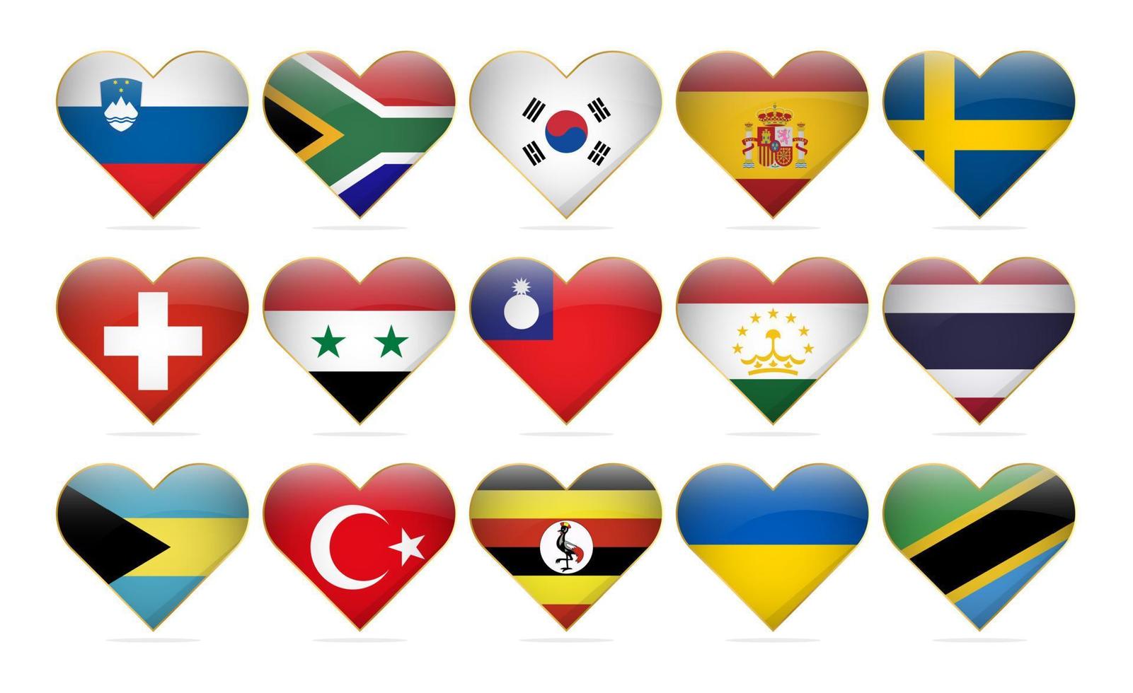 corazón banderas nacionales del mundo plantilla de diseño realista vector