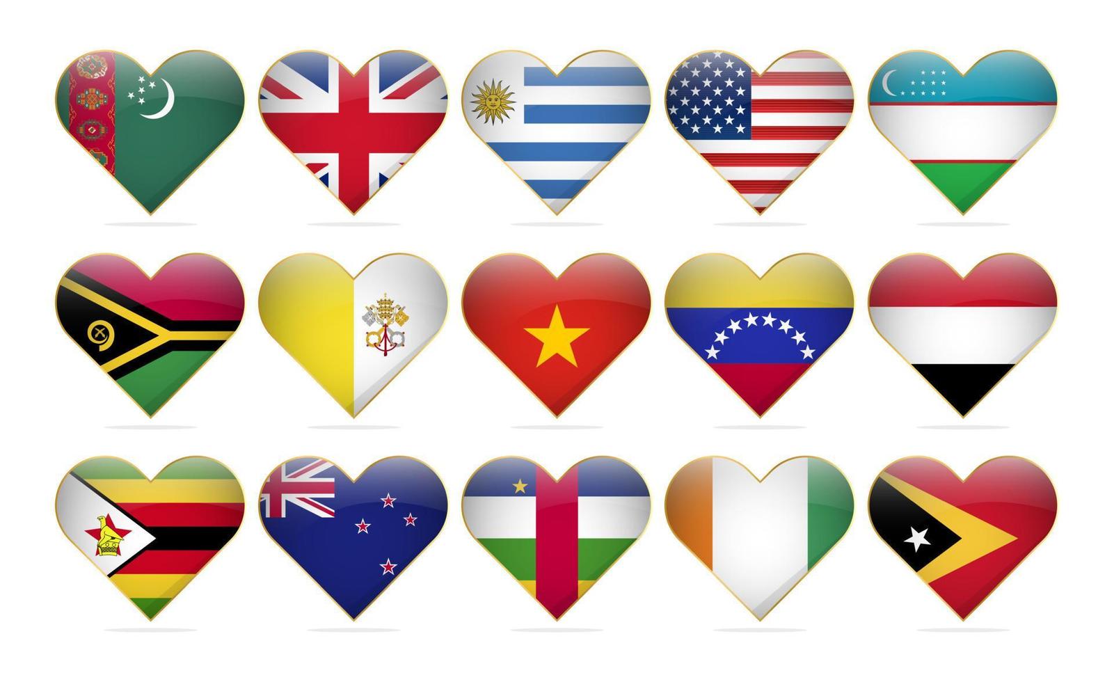 corazón banderas nacionales del mundo plantilla de diseño realista vector