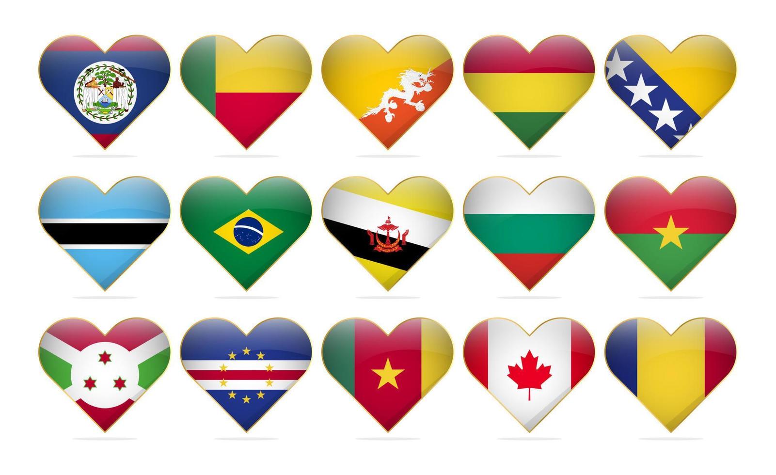 corazón banderas nacionales del mundo plantilla de diseño realista vector