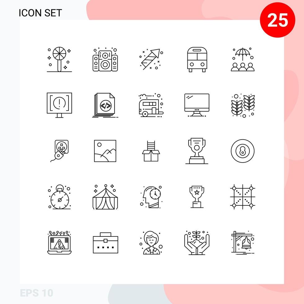 25 iconos creativos signos y símbolos modernos de protección transporte festividad autobús logístico elementos de diseño vectorial editables vector