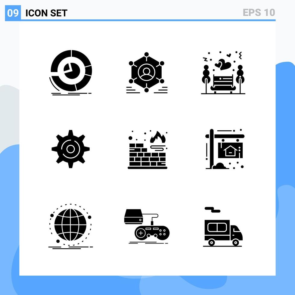 Modern 9 solid style icons. Glyph Symbols for general use. Creative Solid Icon Sign Isolated on White Background. 9 Icons Pack. vector