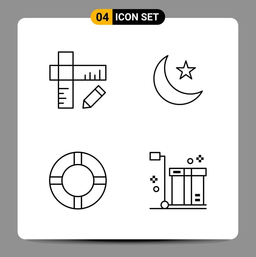 4 Black Icon Pack Outline Symbols Signs for Responsive designs on white background. 4 Icons Set. vector