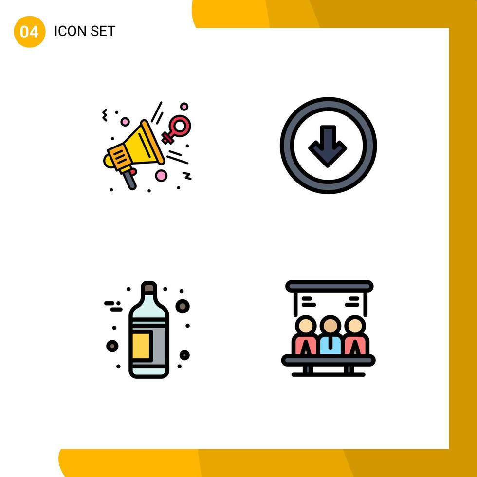 4 Thematic Vector Filledline Flat Colors and Editable Symbols of feedback down presentation button bottle Editable Vector Design Elements