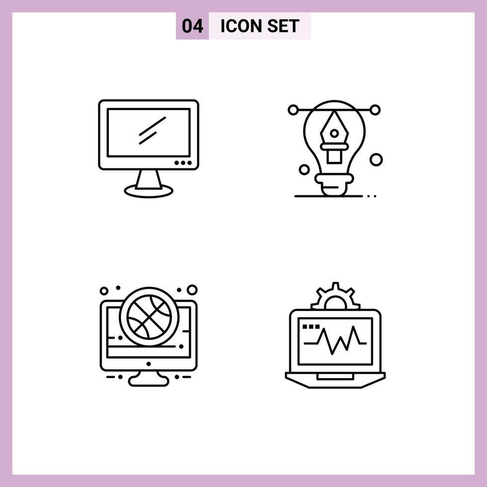 Universal Icon Symbols Group of 4 Modern Filledline Flat Colors of computer basket imac artwork game Editable Vector Design Elements