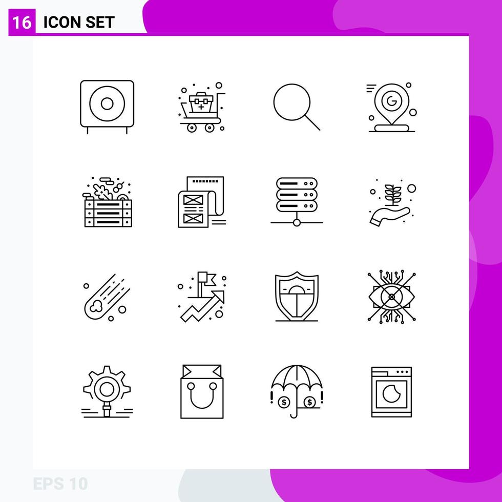 Pictogram Set of 16 Simple Outlines of mark pin supplies map ui Editable Vector Design Elements