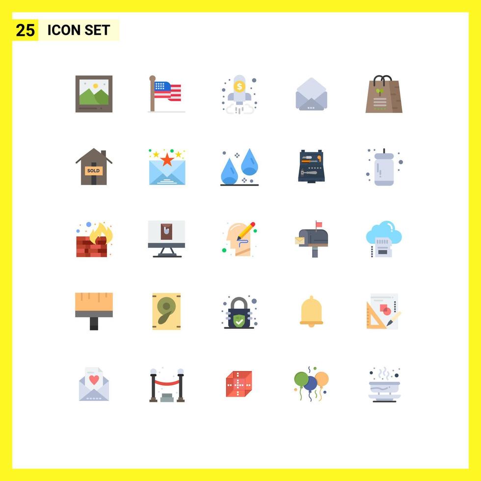 Mobile Interface Flat Color Set of 25 Pictograms of gift open analysis mail goal Editable Vector Design Elements