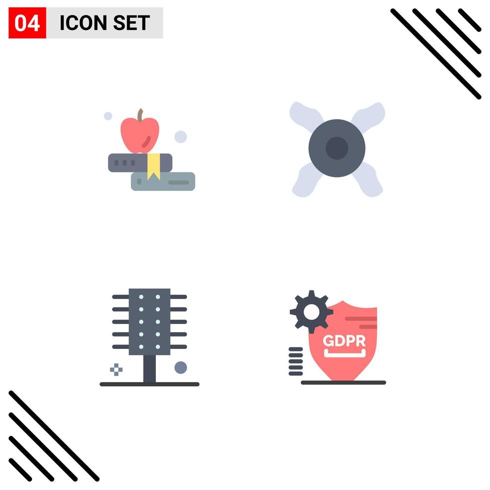 Modern Set of 4 Flat Icons Pictograph of apple spa salon cooler comb locked Editable Vector Design Elements