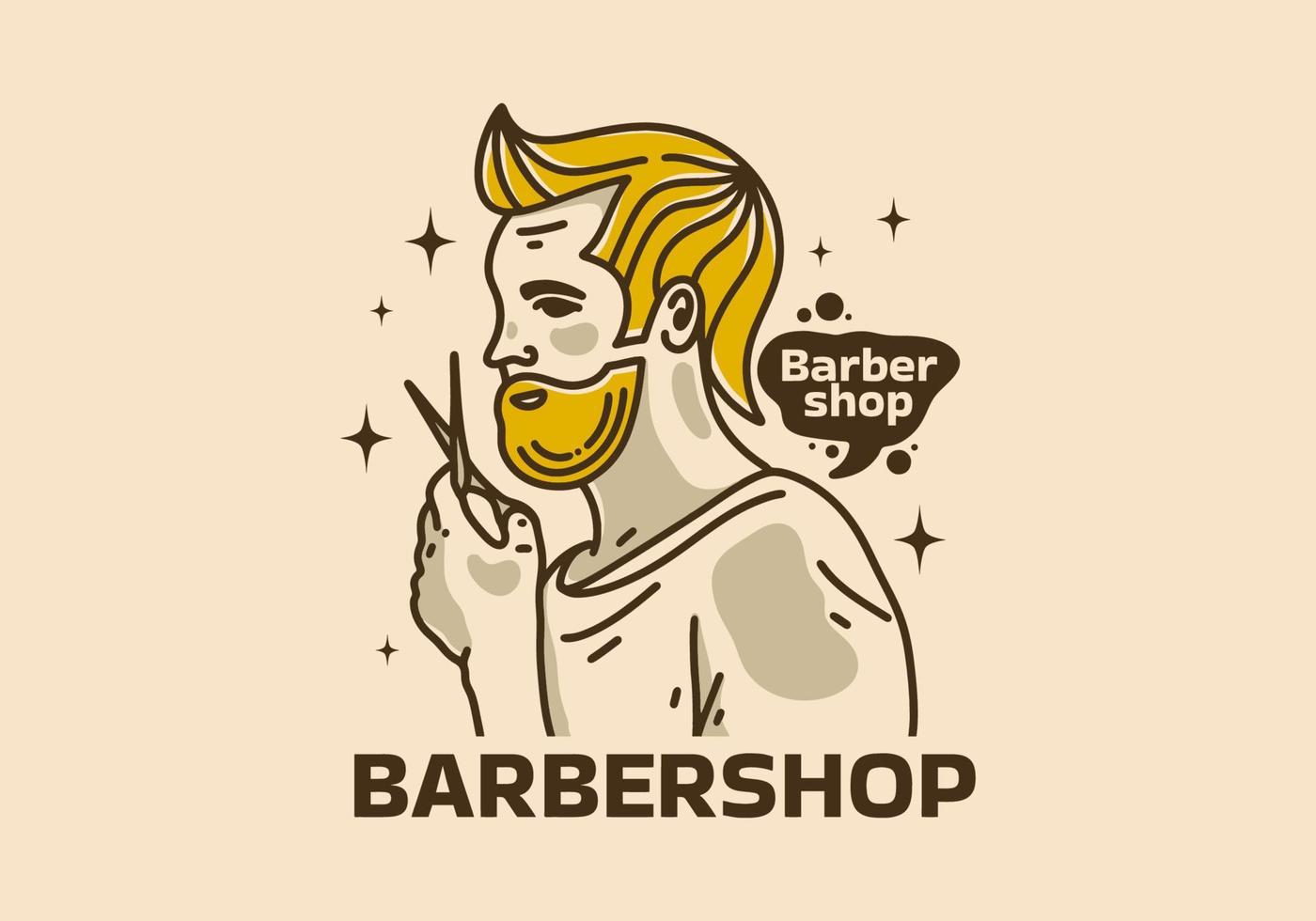 Vintage art illustration of a man and a haircut vector