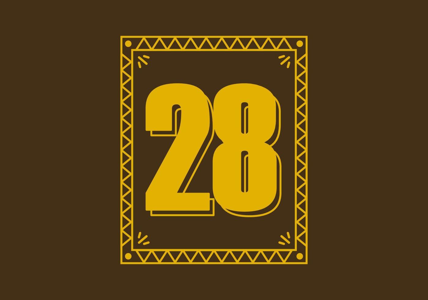 Number 28 in retro rectangle frame vector