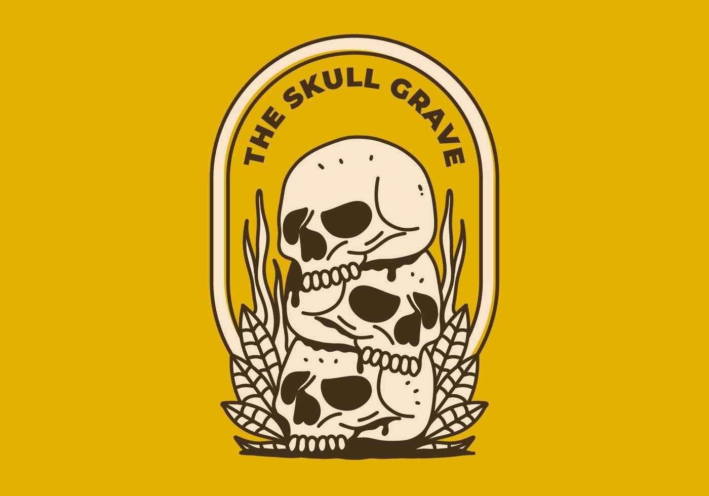 Vintage art illustration of a pile of skulls vector